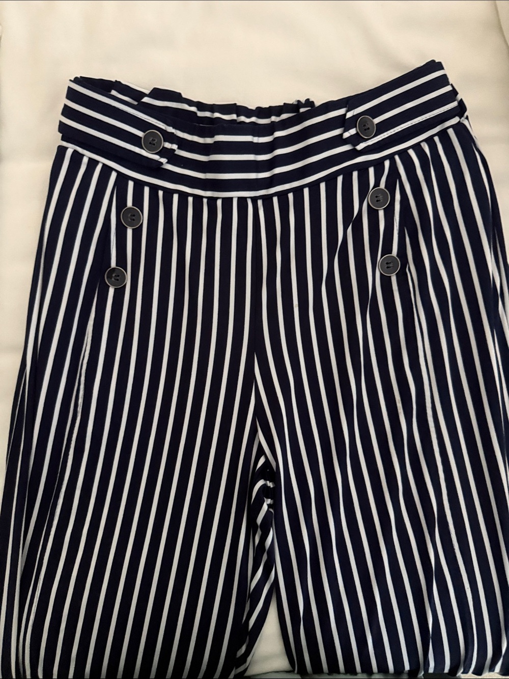 Navy and White Striped Button-Front wide leg Pants